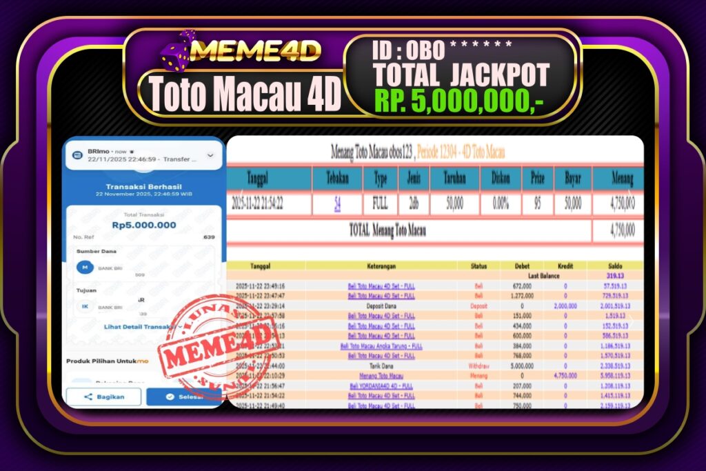 Bukti Jp MEME4D Togel Online 23 November 2025