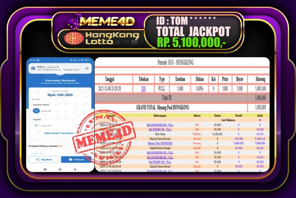 Bukti Jp MEME4D Togel Online 11 November 2025
