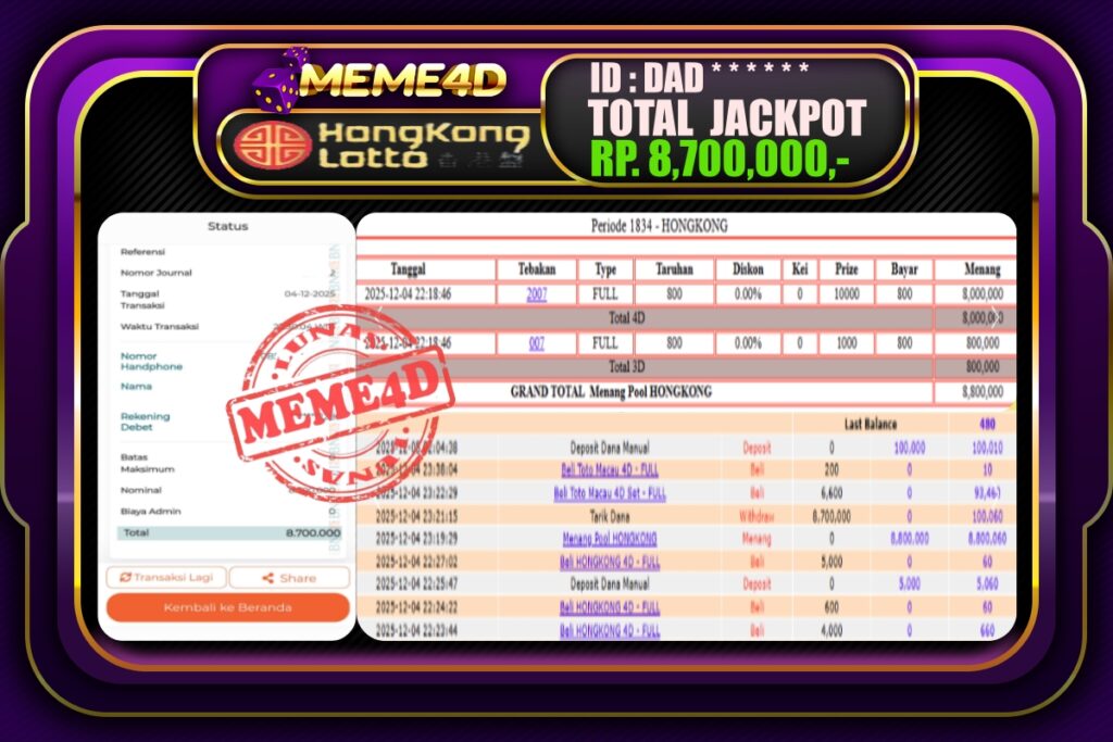 Bukti Jp MEME4D Togel Online 05 Desember 2025