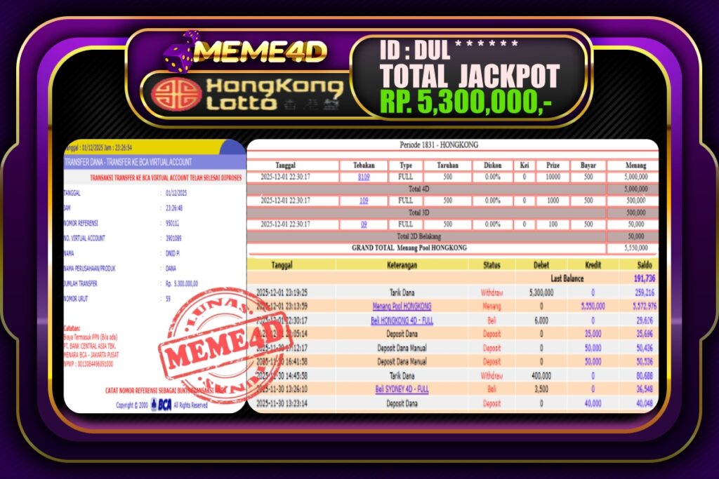 Bukti Jp MEME4D Togel Online 02 Desember 2025