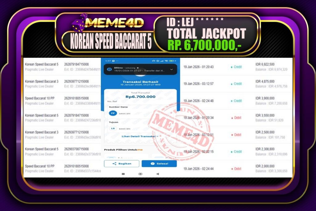 Bukti Jp MEME4D Casino Online 19 Januari 2026