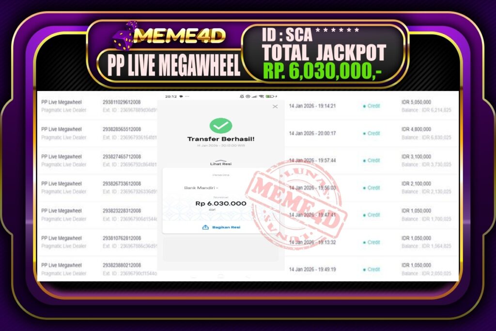 Bukti Jp MEME4D Casino Online 15 Januari 2026