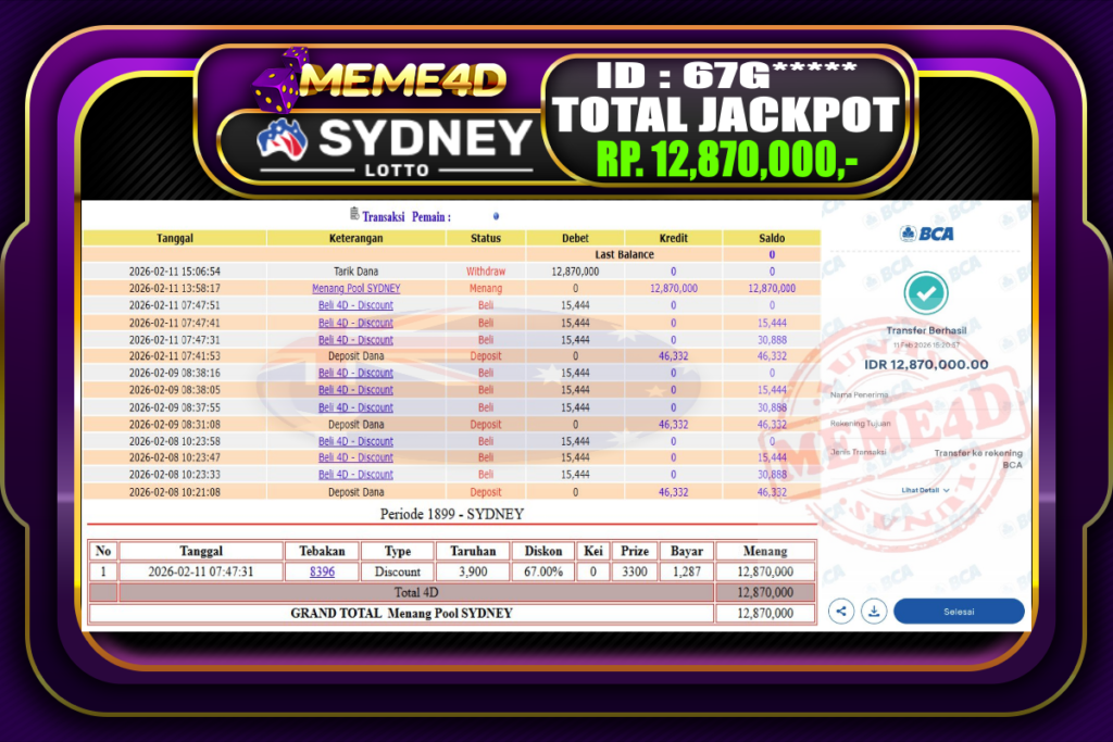 Bukti Jp MEME4D Togel Online 11 February 2026