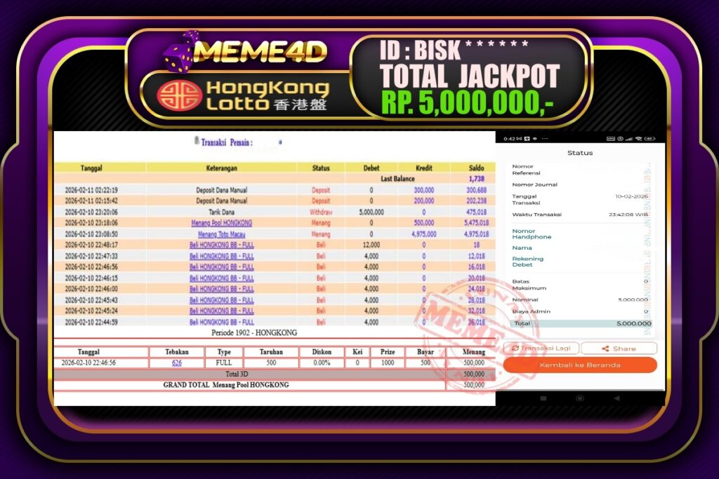 Bukti Jp MEME4D Togel Online 11 February 2026