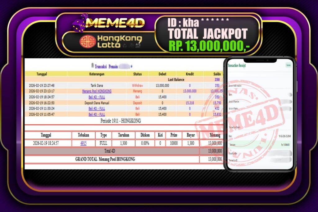 Bukti Jp MEME4D Togel Online 20 February 2026