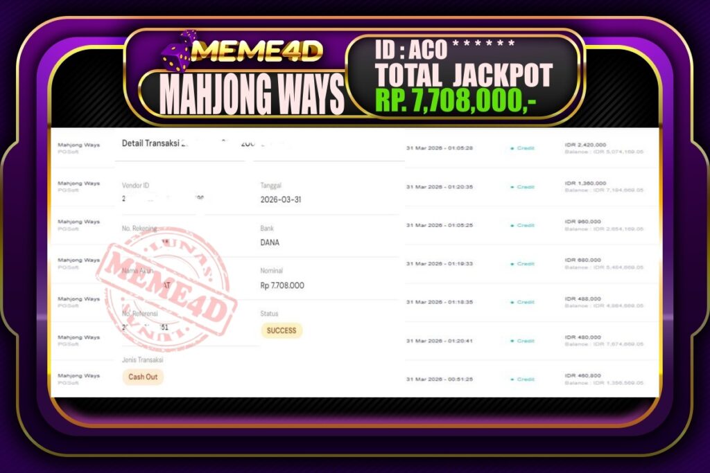 Bukti Jp MEME4D Slot Online 31 March 2026