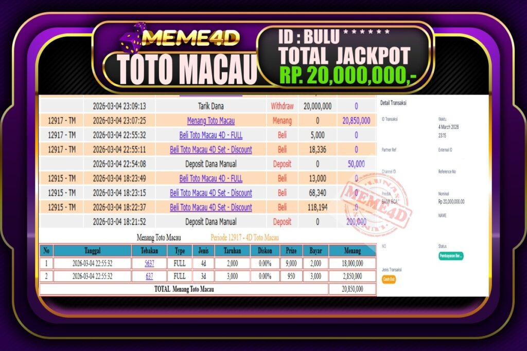 Bukti Jp MEME4D Togel Online 05 March 2026