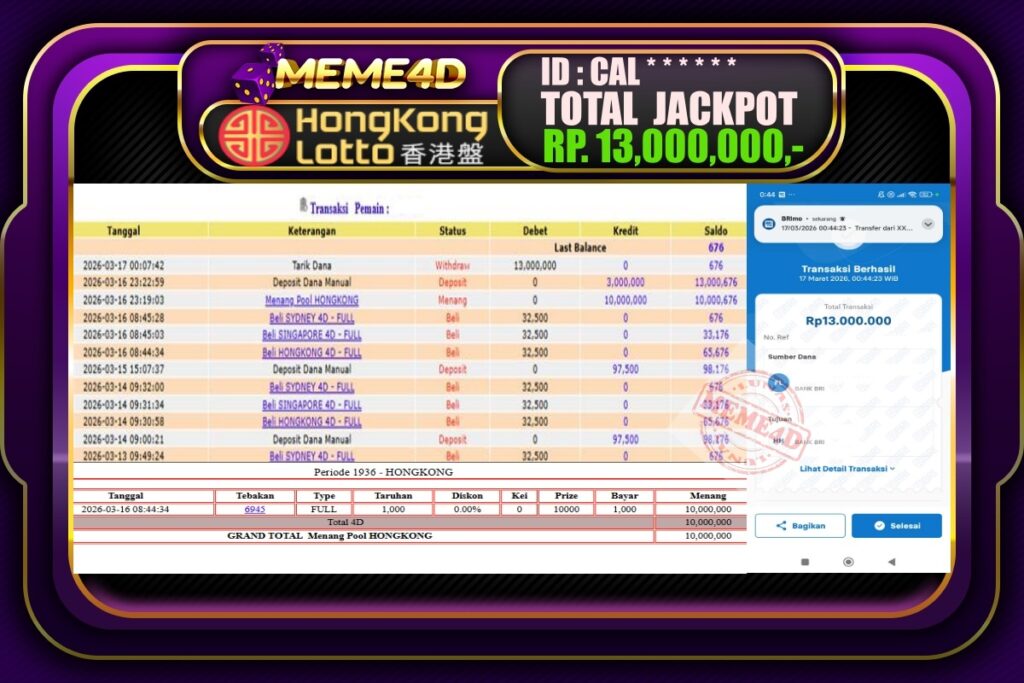 Bukti Jp MEME4D Togel Online 17 March 2026