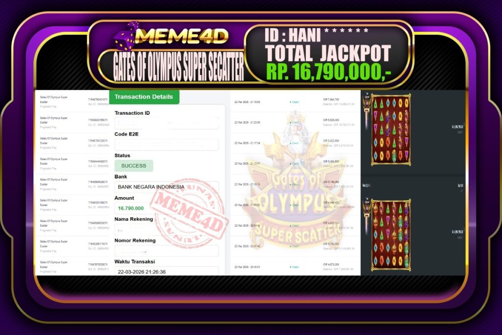 Bukti Jp MEME4D Slot Online  23 March 2026