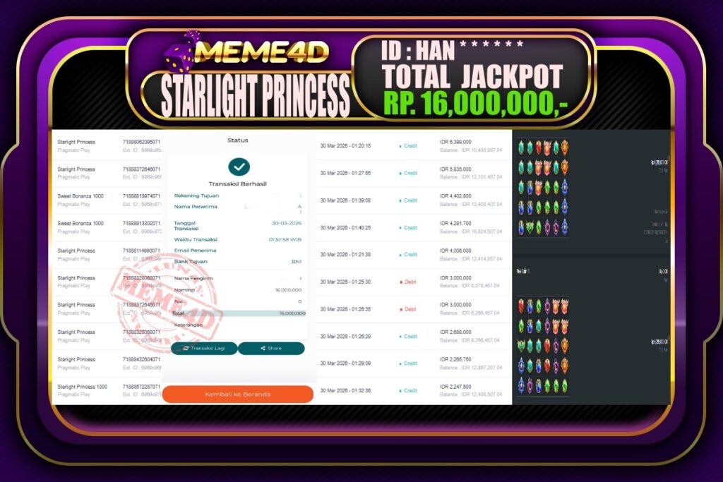 Bukti Jp MEME4D Slot Online 30 March 2026