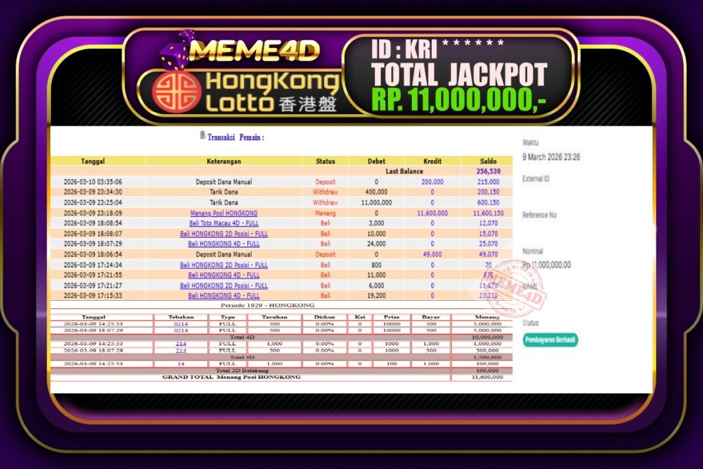 Bukti Jp MEME4D Togel Online 10 March 2026