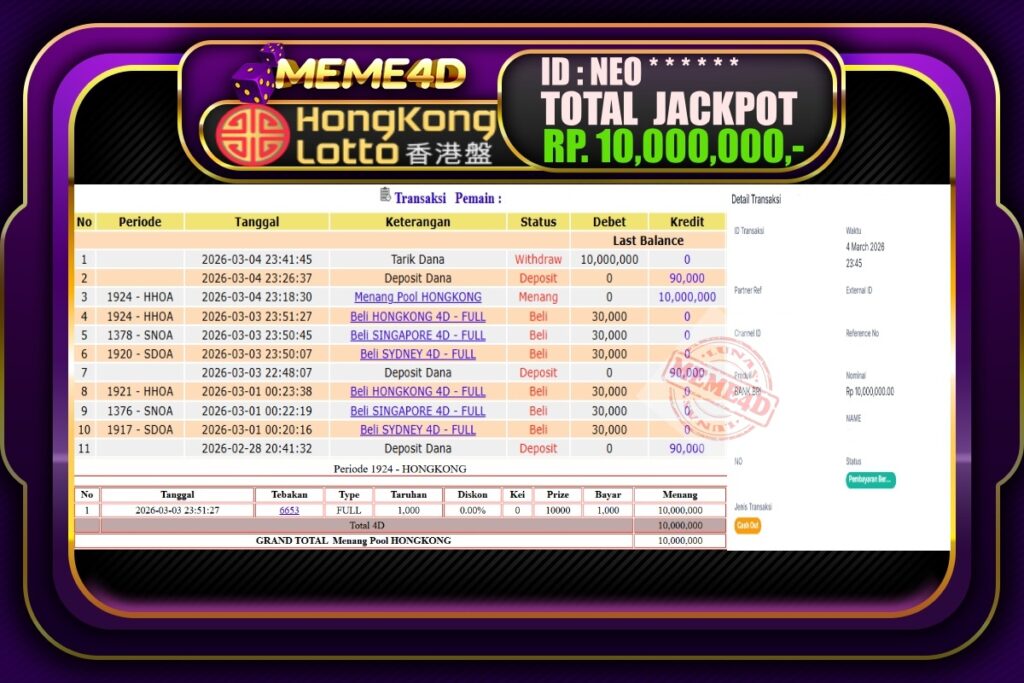 Bukti Jp MEME4D Togel Online 05 March 2026