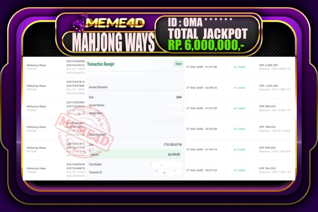 Bukti Jp MEME4D Slot Online 27 March 2026