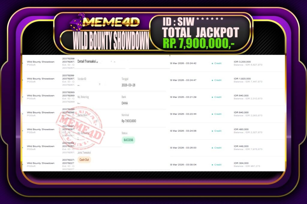 Bukti Jp MEME4D Slot Online 28 March 2026