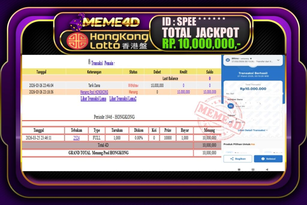 Bukti Jp MEME4D Togel Online 27 March 2026