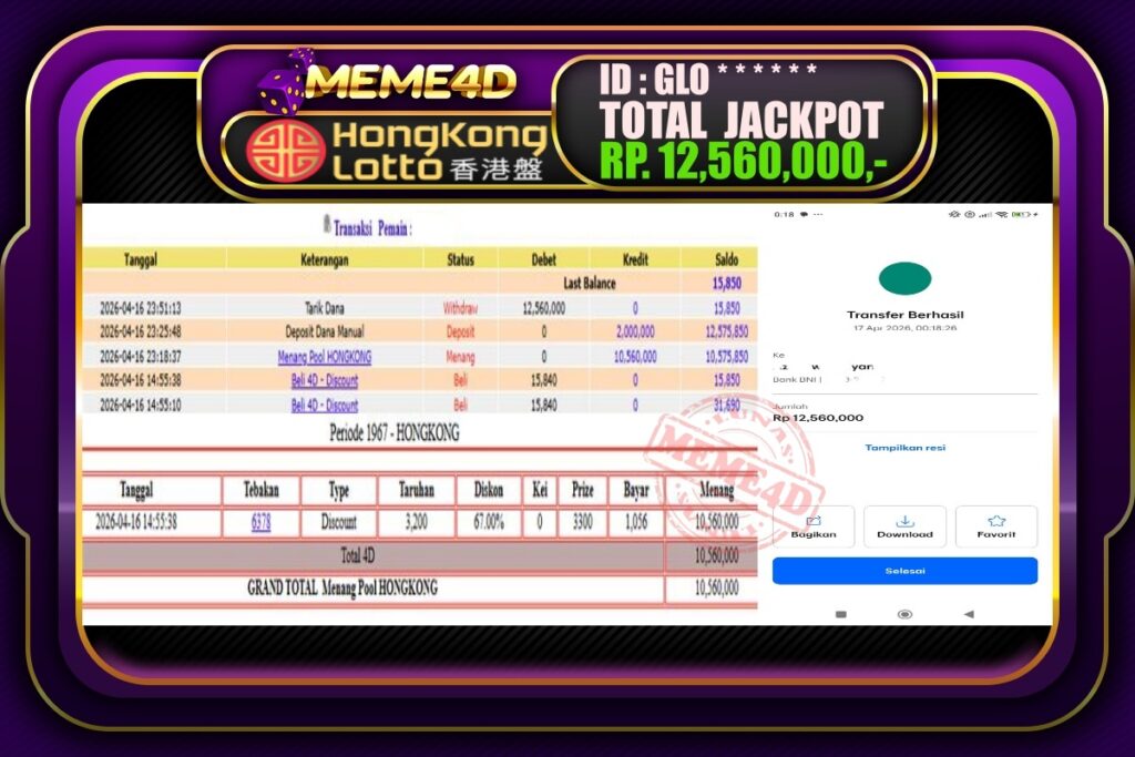 Bukti Jp MEME4D Togel Online 17 April 2026