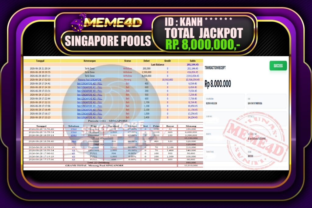 Bukti Jp MEME4D Togel Online 1 Juli  2026