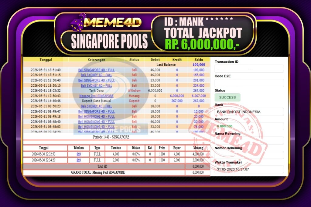Bukti Jp MEME4D Togel Online 28 Mei 2026