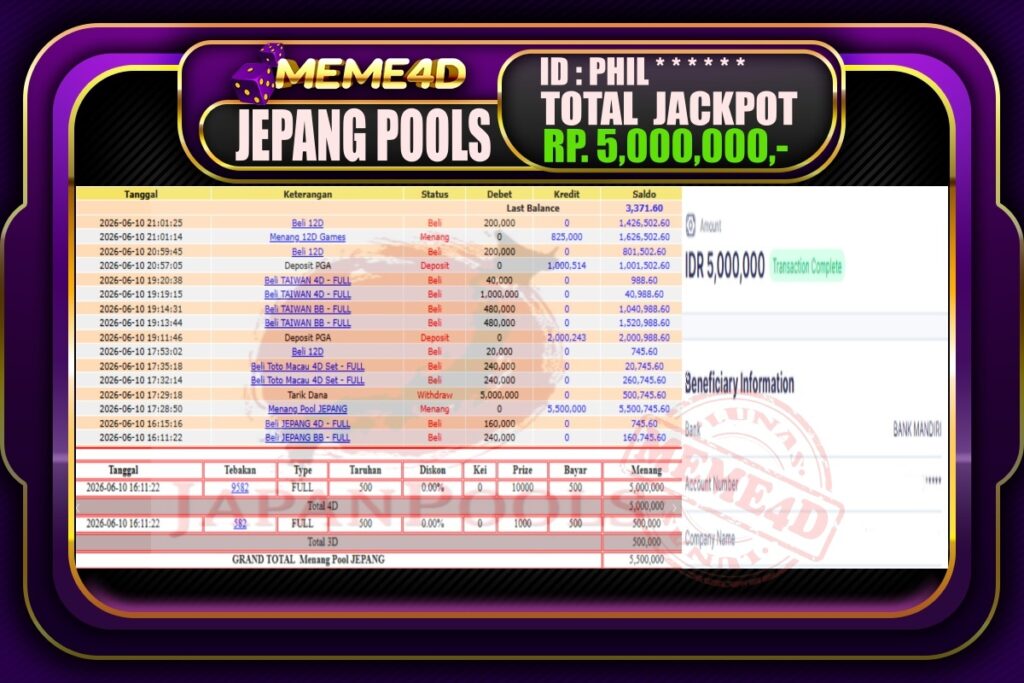 Bukti Jp MEME4D Togel Online 12 Juni 2026