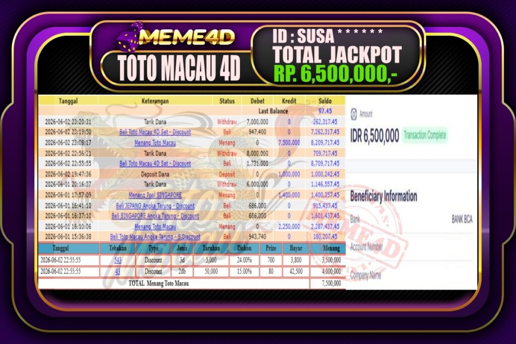 Bukti Jp MEME4D Togel Online 03 Juni 2026