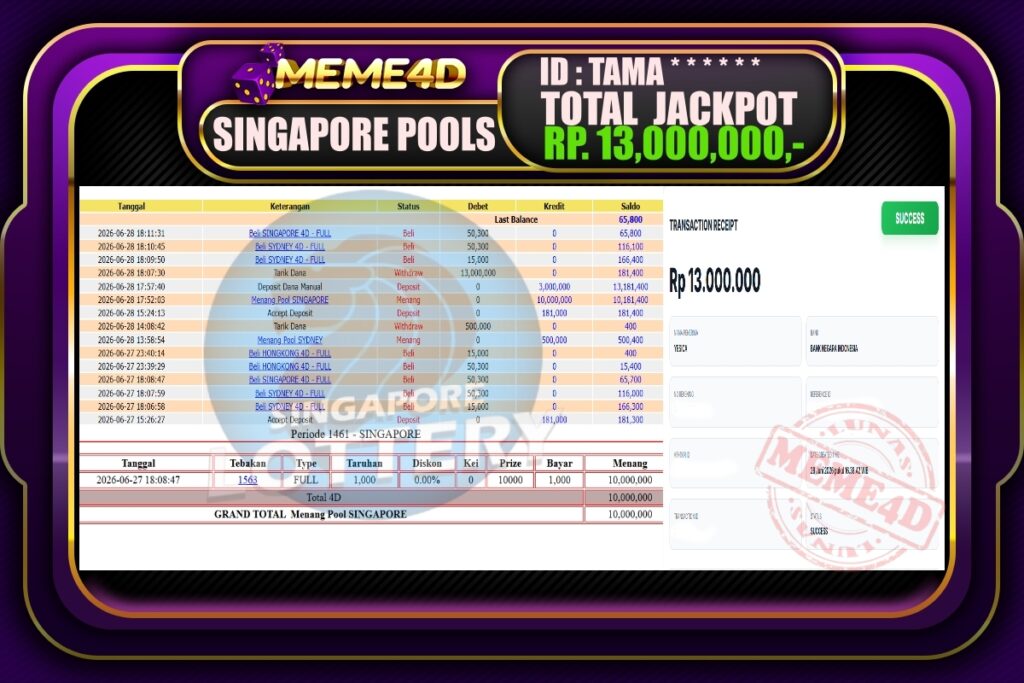 Bukti Jp MEME4D Togel Online 1 Juli  2026