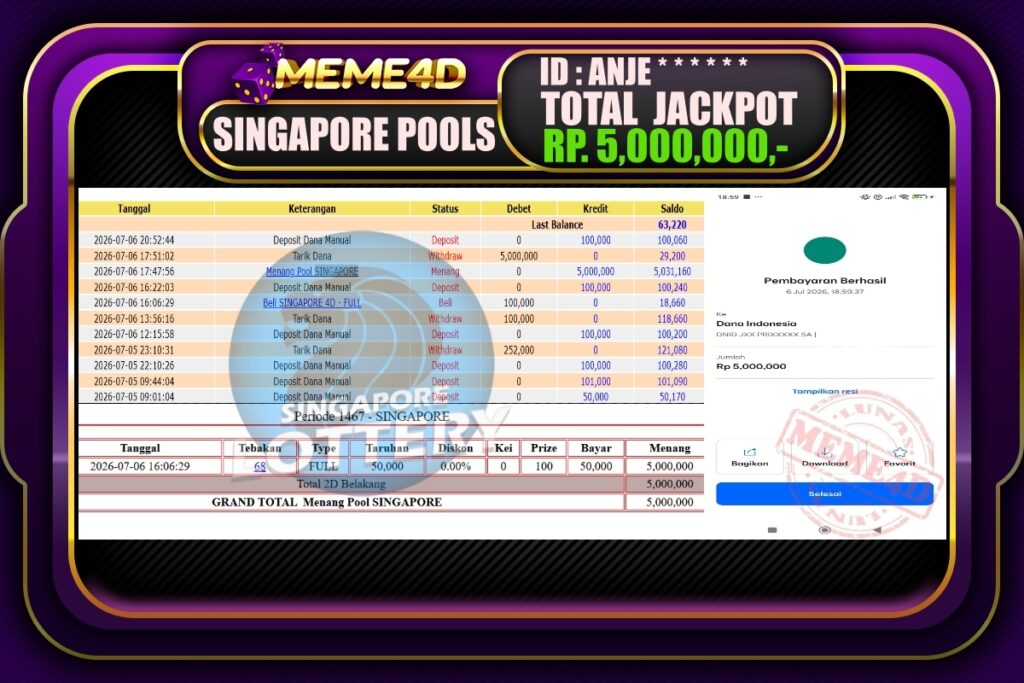 Bukti Jp MEME4D Togel Online 8 Juli 2026