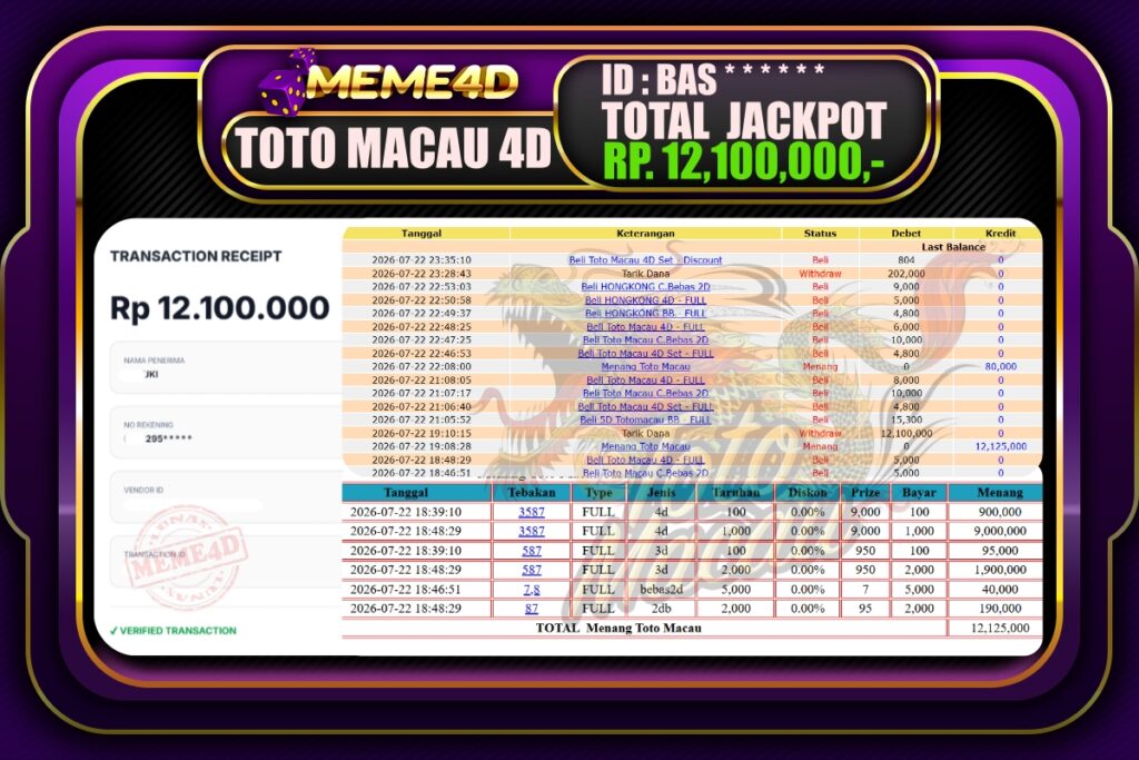 Bukti Jp MEME4D Togel Online 23 Juli 2026