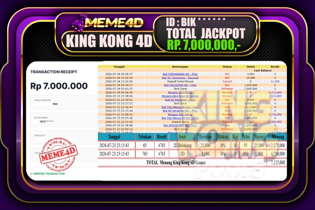 Bukti Jp MEME4D Togel Online 25 Juli 2026