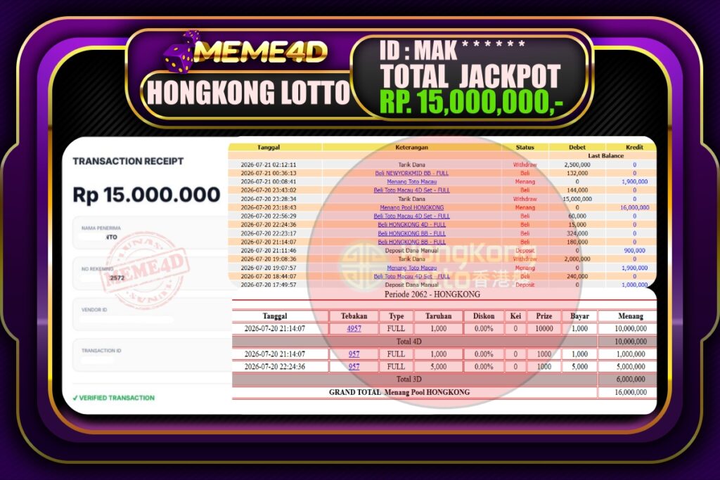 Bukti Jp MEME4D Togel Online 21 Juli 2026