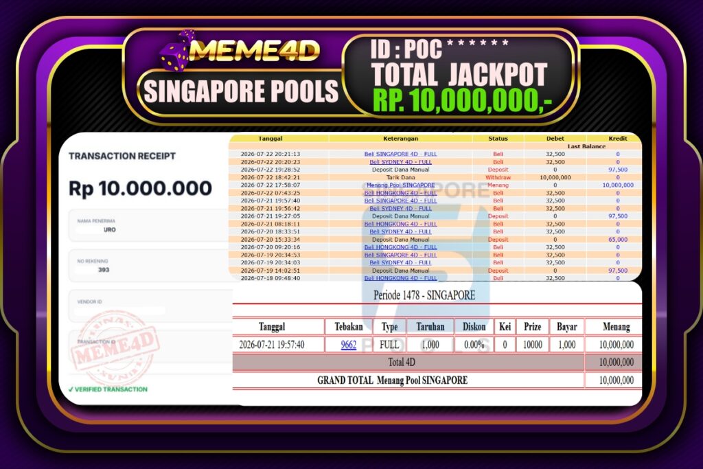 Bukti Jp MEME4D Togel Online 23 Juli 2026