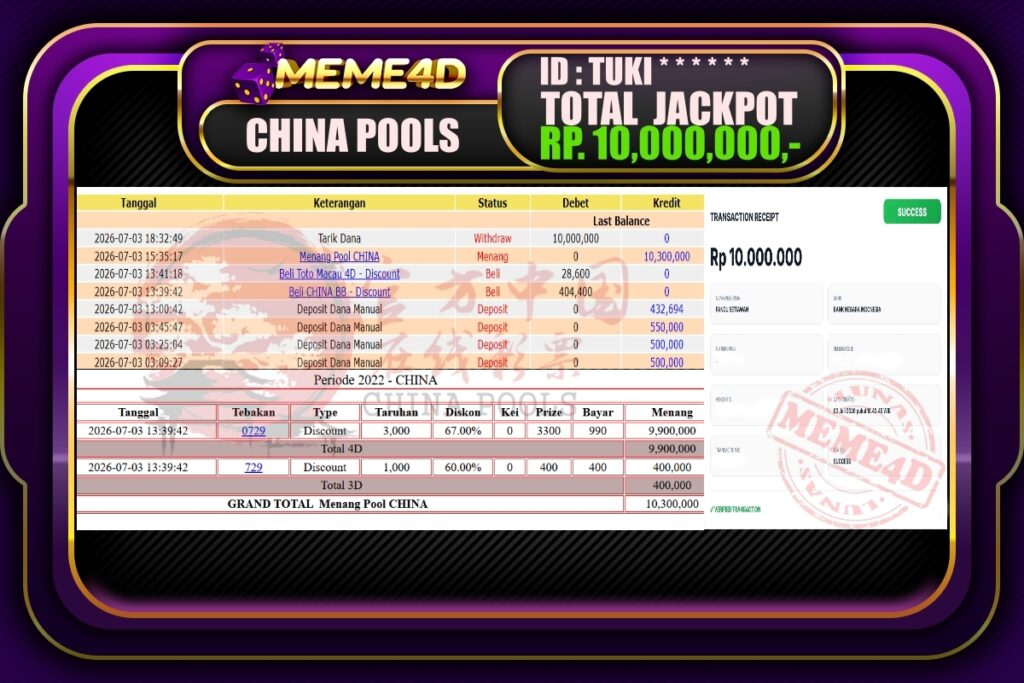 Bukti Jp MEME4D Togel Online 5 Juli  2026