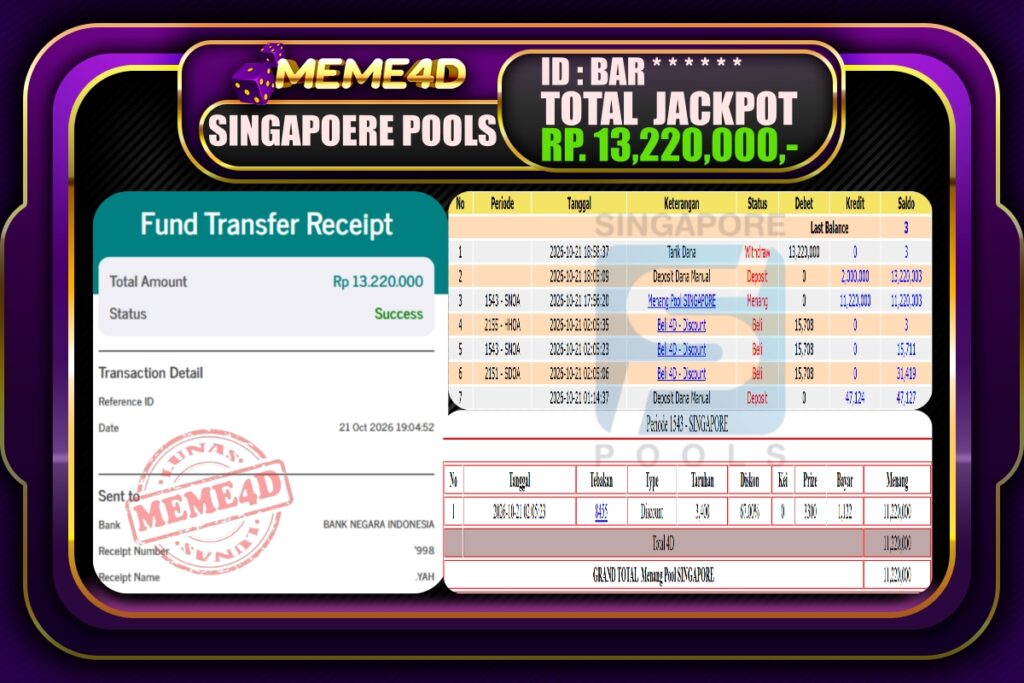 Bukti Jp MEME4D Togel Online 22 Oktober 2026