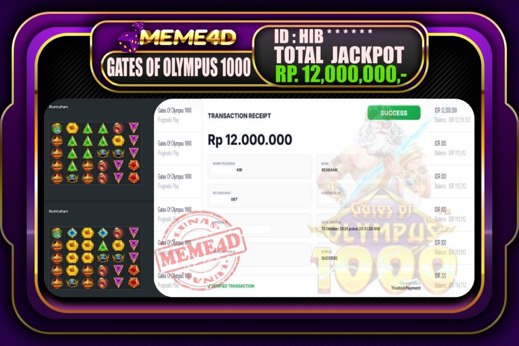 Bukti Jp MEME4D Slot Online 16 Oktober 2026