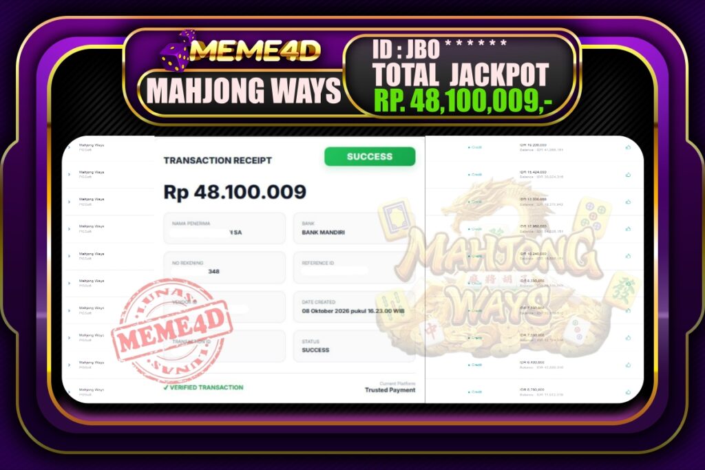 Bukti Jp MEME4D Slot Online 09 Oktober 2026