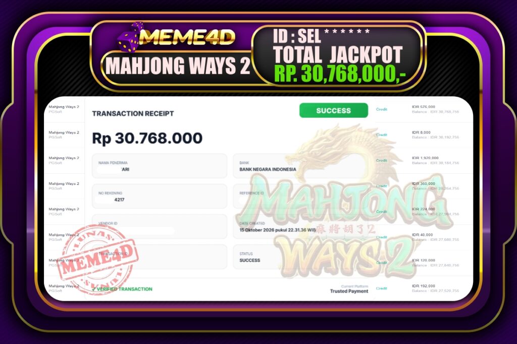 Bukti Jp MEME4D Slot Online 16 Oktober 2026