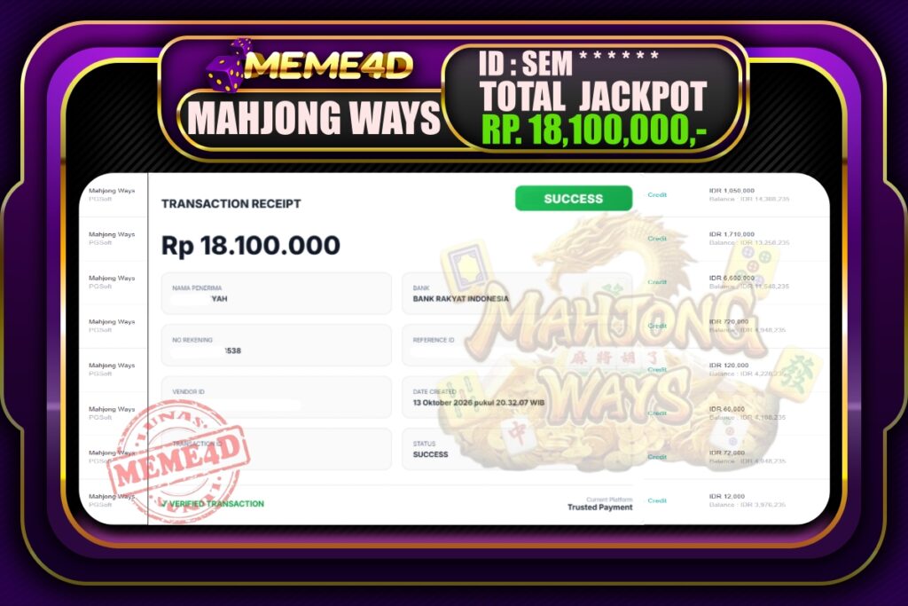 Bukti Jp MEME4D Slot Online 14 Oktober 2026