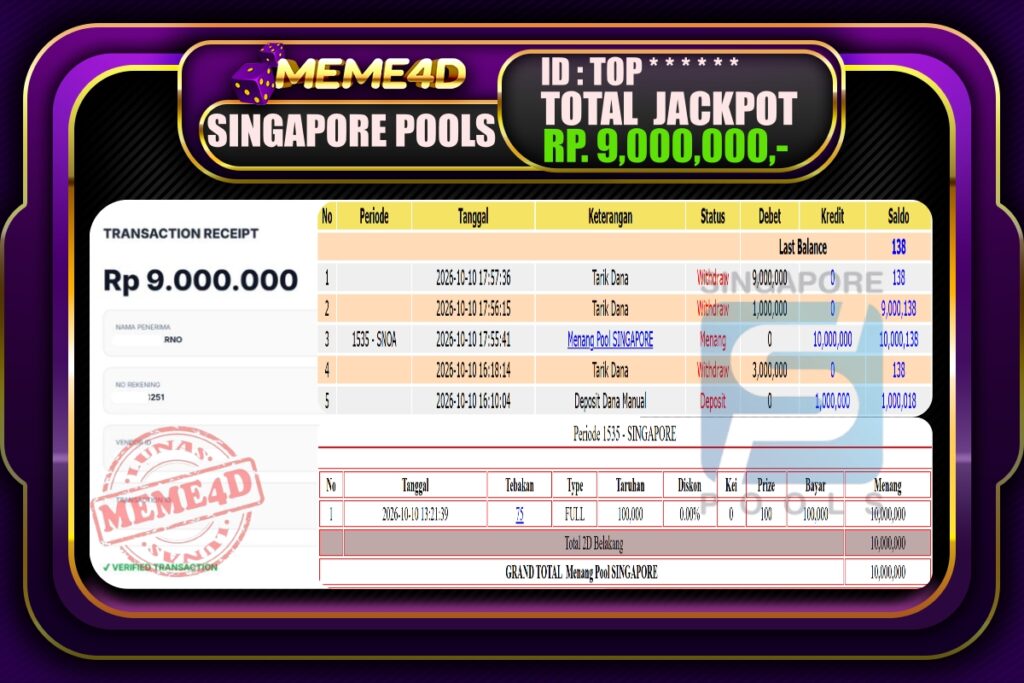 Bukti Jp MEME4D Togel Online 11 Oktober 2026